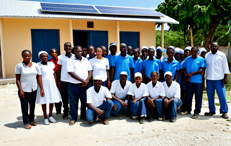 아이티에서 개발된 혁신 기술과 스타트업 사례 - Haitian Farmer Using a Mobile App**

"A fully clothed Haitian farmer in modest farming attire, stand...