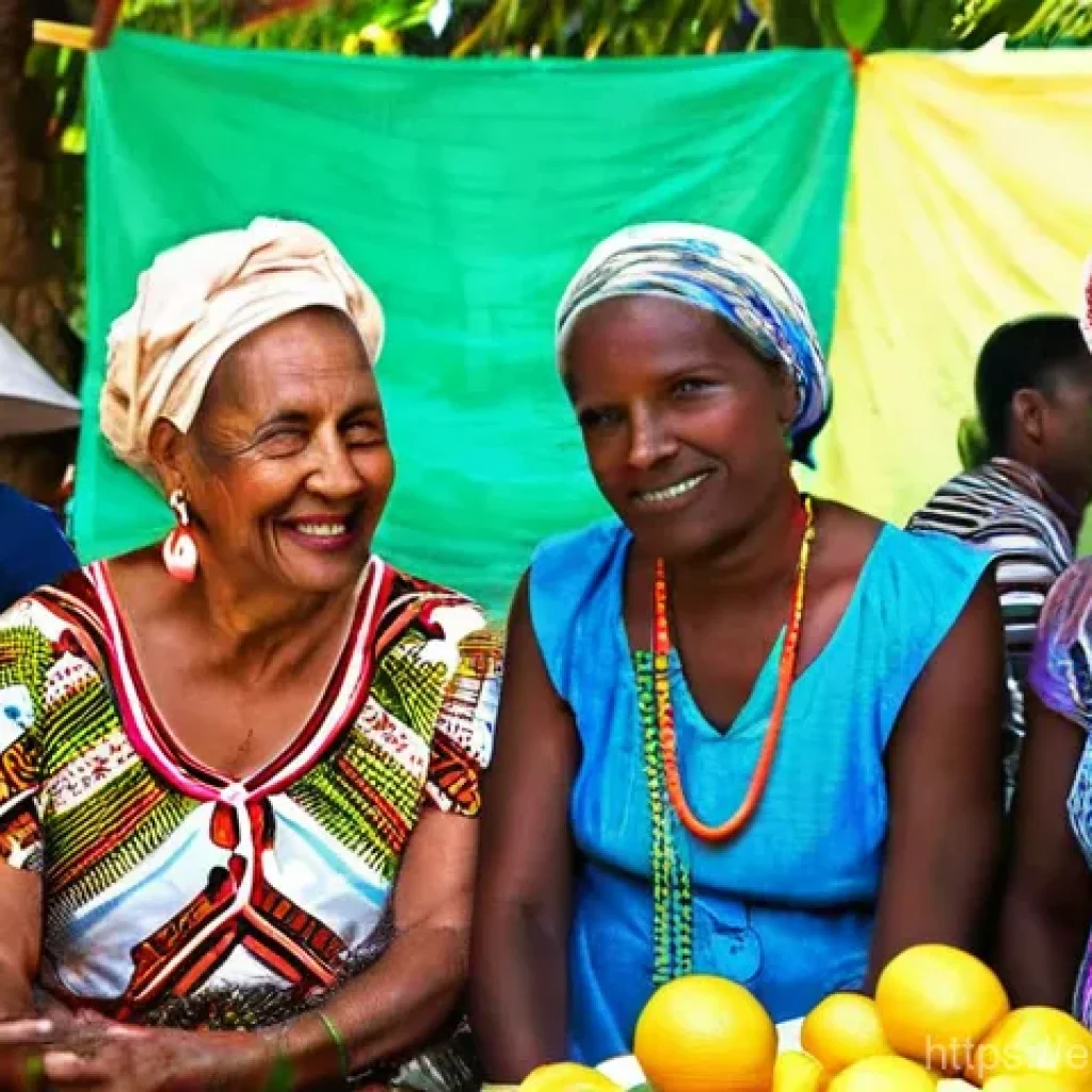 아이티의 치안과 여행객이 조심해야 할 사항 - **A Vibrant Community Gathering:**
    A bustling outdoor community event or market in a warm, sunny...