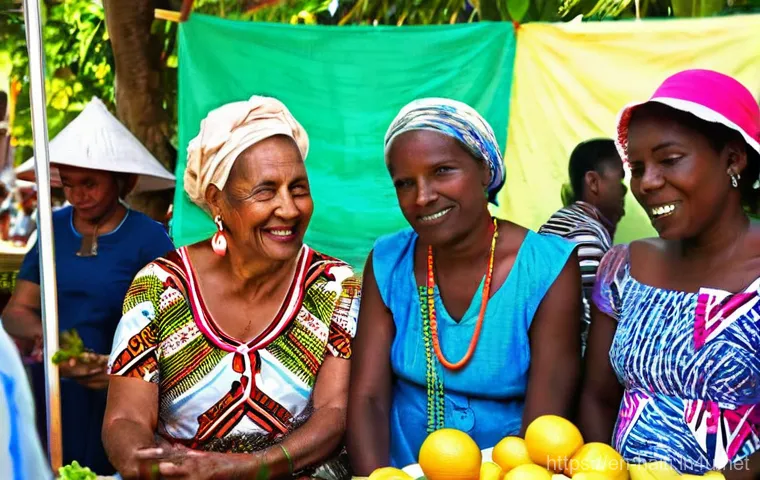 아이티의 치안과 여행객이 조심해야 할 사항 - **A Vibrant Community Gathering:**
    A bustling outdoor community event or market in a warm, sunny...
