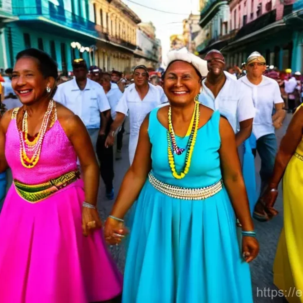 아이티와 쿠바의 문화적 차이점 - **A Vibrant Santería Celebration in Havana, Cuba:**
    "A joyous Santería street celebration in a v...