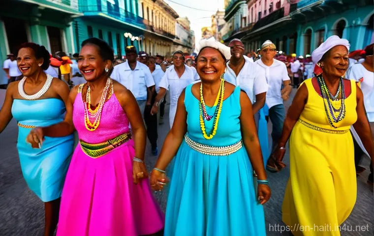 아이티와 쿠바의 문화적 차이점 - **A Vibrant Santería Celebration in Havana, Cuba:**
    "A joyous Santería street celebration in a v...