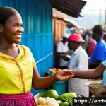 아이티에서 현지 가이드 구하는 법 - **Prompt 1: Vibrant Market Exploration with a Local Guide**
    "A bustling, open-air market in Port...