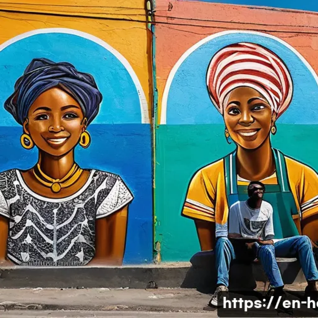 아이티의 젊은 층이 선호하는 트렌드 - A vibrant street mural in Port-au-Prince featuring young Haitian artists painting colorful scenes th...