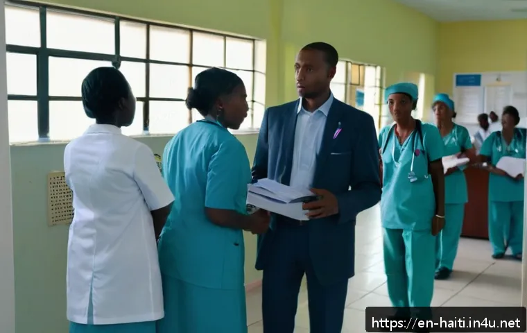 아이티에서 의료 서비스와 병원 이용 방법 - A busy urban private hospital reception in Port-au-Prince, Haiti, showing a diverse group of patient...
