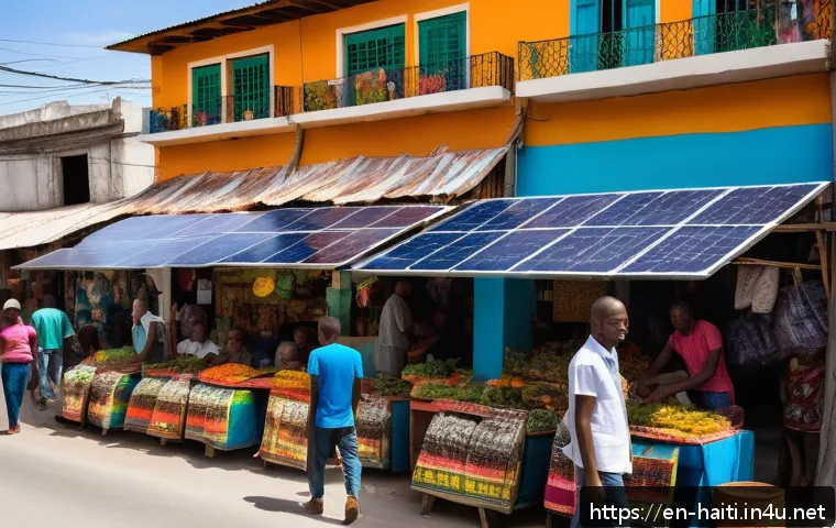 아이티에서 성공한 한인 사업가 사례 - A vibrant urban street scene in Port-au-Prince, Haiti, showcasing a bustling local marketplace with ...